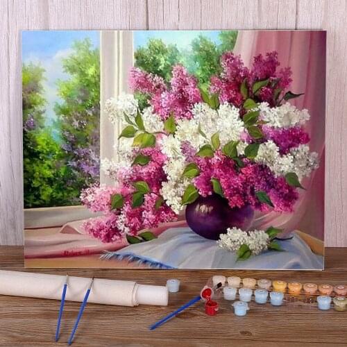 Flower Coloring By Numbers Painting Set Acrylic Paints 50*70 Paiting By Numbers Home Decoration Adults Handicraft Wholesale