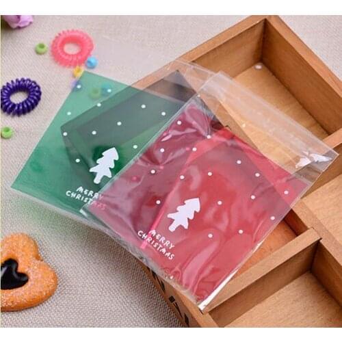 E1 Size 10x10+3cm cookie packaging Christmas Tree favor self adhesive gift plastic bags 100pcs/lot