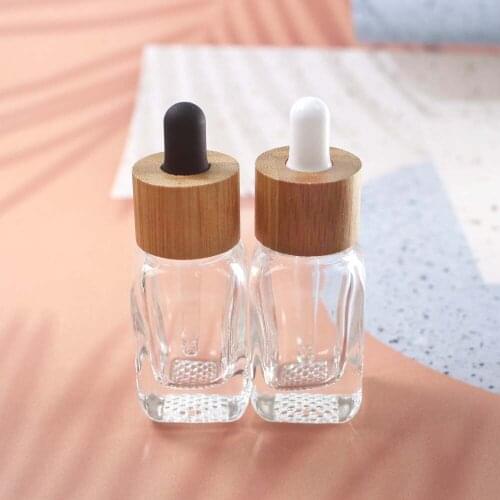 25ml Clear Glass Square Dropper Bottle Square Essential Oil Bottle With Bamboo Wood Dropper Lid