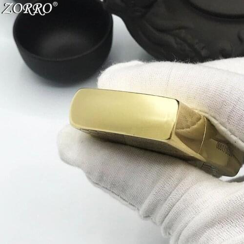 Pure Copper ZORRO Kerosene Lighter Fine Carving Car Logo Gasoline Oil Lighter Brass Smoking Tool Business Gift