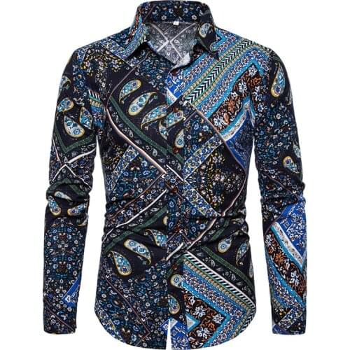 Vintage Paisley Print Hawaiian Shirt Men 2020 Brand New Long Sleeve Mens Dress Shirts Slim Fit Casual Cotton Linen Shirts Men