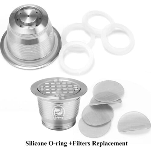 ICafilas White Silicone o-ring & Filter replacement For Reusable Nespresso Stainless Steel Refillable Coffee Capsule
