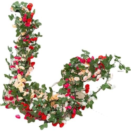 Wedding 180cm Length Fake Plants 69 Rose Head Rattan Hanging Artificial Rose Ivy Vine Flowers Garland for Decoration Home Events