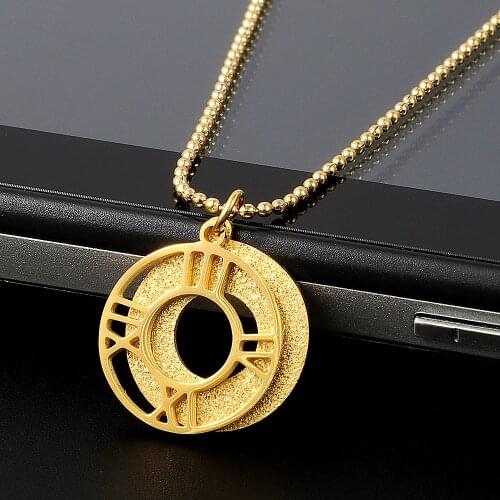 Punk Gold Round Roman Pendant Necklace Stainless Steel Fashion Wedding Party Charm Link Necklaces Collar
