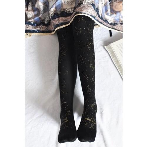 Princess women girl Lolita stockings pants tights Gothic Black white printing constellation Pantyhose Limited XWZ-L008