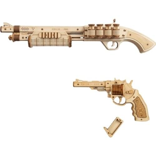 Robotime Gun Building Blocks DIY Revolver,Scatter With Rubber Band Bullet Wooden Popular Toy Gift For Children Adult