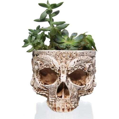 Creative Skeleton Head Shaped Resin Vase Standing Container Desktop Plant Garden Pots for Home Office Decorative 2021 New