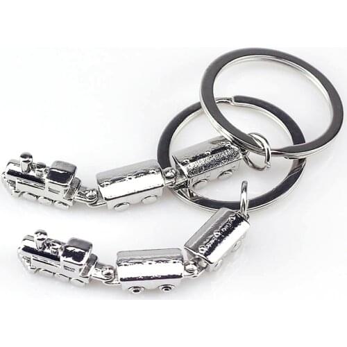 Creative Metal Movable Joint Mini Train Model Alloy Keychains Metal Keyring Key Car Bag Charm Pendant