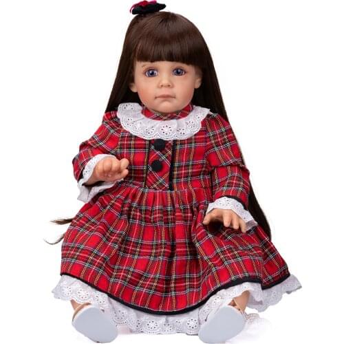 NPK 60CM Reborn Toddler Girl Maggie Bebe Doll with long hair Cuddly Little Girl Doll High Quality Gift for Children