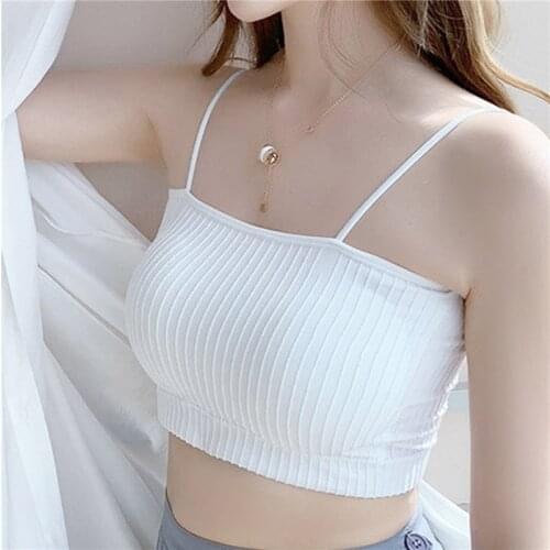 Women Thin Strap Sling Tank Top Sexy Solid Breathable Chest Pad Underwear Beauty Back Comfortable Tube Top Camisole Crop