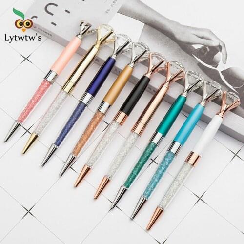 1 Pieces Lytwtws Metal Office School Stationery Office Supply Luxury Spinning Crystal Diamond Rose Gold Wedding Ballpoint Pen
