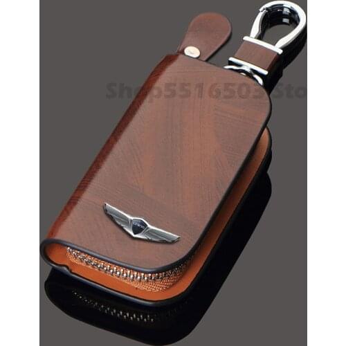 For Genesis G80 GV80 2021 Metal Key Chain For Hyundai Leather Car Key Cover With Logo Key Case Car Accessories