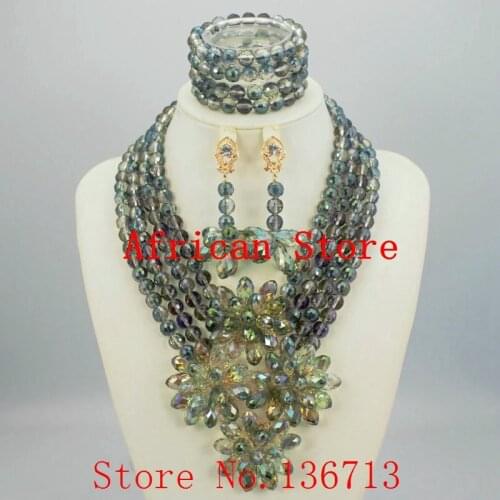 Fashion Nigerian Green African Beads Bridal Necklace Set Wedding African Costume Jewelry Sets Free Shipping 909-2