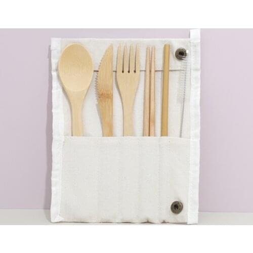 Reusable Bamboo Flatware Set with Portable Storage bag Cutlery straw Travel outing Lightweight cutlery environmentally cutlery