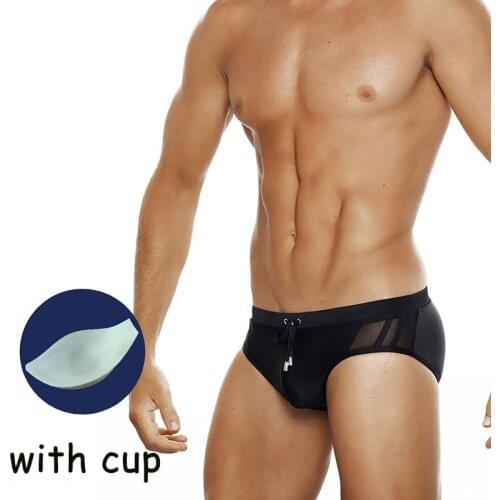 New Black Triangle Swimwear Men Fashion Sexy Close Men Swimsuits Side Mesh Panel Mans Swimwear Sports Mens Swimming Trunks