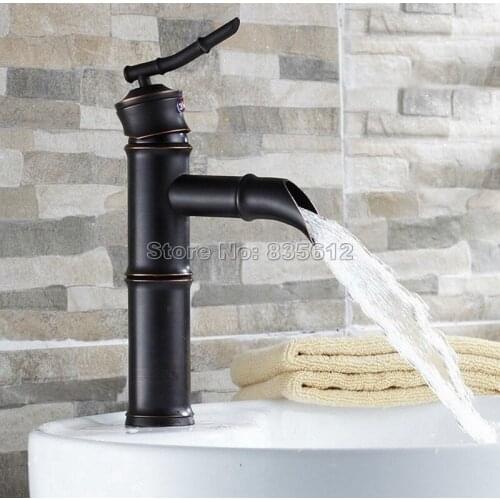 NEW Black Oil Rubbed Bronze Bamboo Style Bathroom Basin Faucet / Single Handle Vessel Sink Mixer Taps Deck Mounted Wnf221