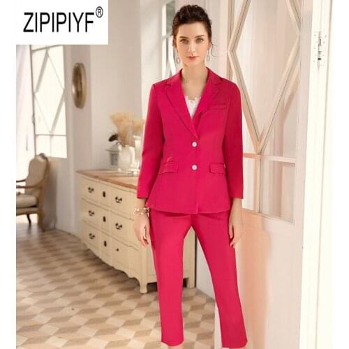 2019 Autumn Winter Runway Fashion Women Suits Solid Color Long Sleeve Single-breasted Blazers Top Long Office Lady Pants Z2343