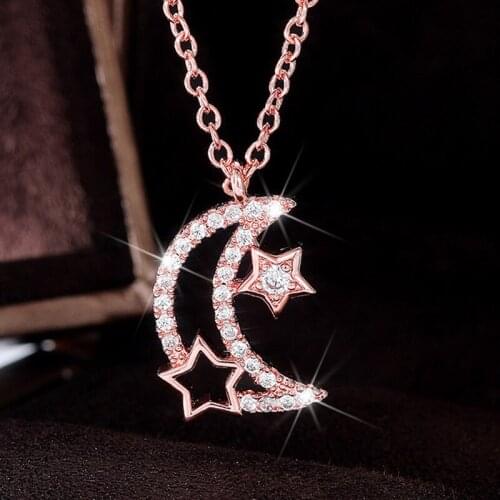 2021 Fashion Star Moon Pendant Necklace Statement Engagement Wedding Jewelry Gift Cute Rhinestone Zircon Necklace for Women