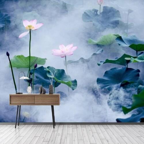 Custom 3D Wall Murals Wallpaper New Chinese Style Lotus Flower Ink Painting Study Living Room TV Background Wall Painting Canvas