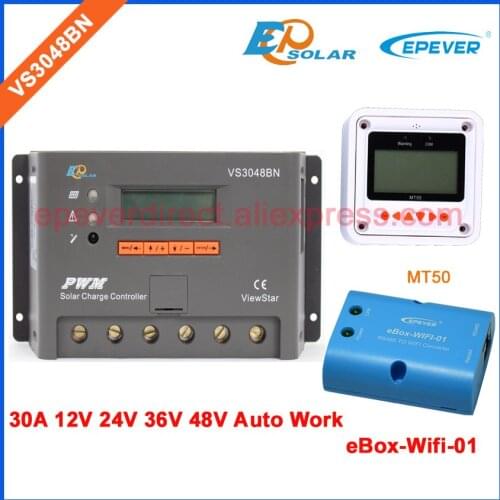 Regulator VS3048BN PWM EPEVER 30A 30amps ViewStar series 48V 36V battery charger controller wifi eBOX and MT50 remote Meter