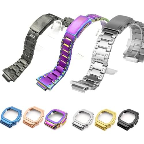 For Casio DW-5035 Stainless Steel Watch Band G 5600 Strap + Case Metal Bracelet Double Snap Wristband for GW-M5610 Watch Belt