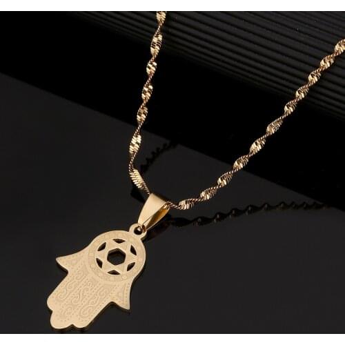 Hexagram Hamsa Hand Pendant Necklace Gold Color Magen David Islam Arab Jewish Star Palm Shaped Jewelry