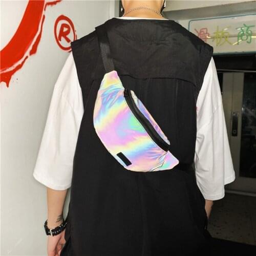 Reflective Men Waist Bag Fashion Male Simple Wear Resistant Black Chest BagsFor Women Phone Pouch Fanny Pack