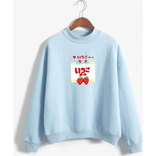 Kpop Cartoon Printed Back Velvet Thick Hooded Long Sleeve Female Sweatshirts harajuku sweatshirt Strawberry Milk sweatshirt