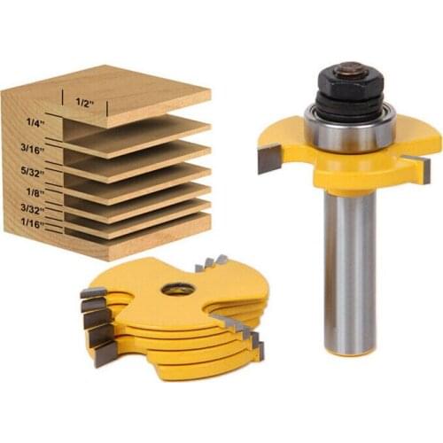 High Quality 2pcs/set Slot Cutter 3 Wing Router Bit Set 1/2" & 1/4" Shank with 7pcs Blade Slots Cemented Carbide Milling Cutter