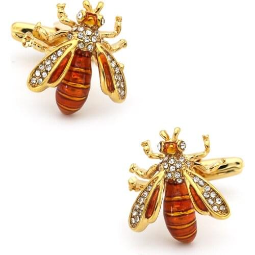 Wasp Cuff Links For Men Crystal Insect Design Quality Brass Material Golden Color Cufflinks Wholesale&retail
