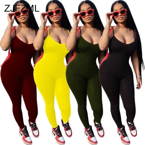 Neon Yellow Plus Size Club Party Jumpsuits For Women Spaghetti Strap Sleeveless Skinny Romper Summer V Neck Backless Body Suits