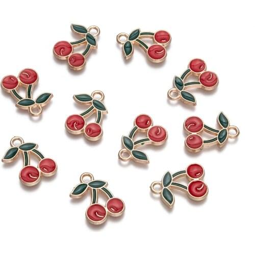 10Pcs Enamel Fruit Cherry Charms for DIY Jewelry Making Handmade Earrings Nekclace Pendants Accessories