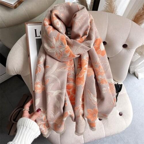 2021 Thick Warm Blanket Floral Winter Scarf Women Fashion Print Cashmere Pashmina Lady Shawls Wraps Stoles Female