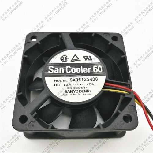 Sanyo Denki 9A0612S408 DC 12V 0.17A 60x60x25mm 3-wire Server Cooling Fan