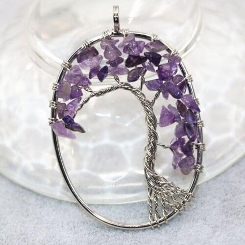 37*54mm purple crystal gravel oval shape pendant for women stone crystal handmade silver-color wholesale price diy jewelry B3040
