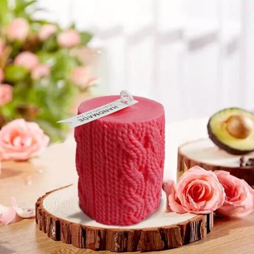 3D Knitting Wool Silicone Candle Mold Lines Cylinder Shape DIY Candle Mould Wedding Decoration Fondant Cake Chocolate Soap Molds