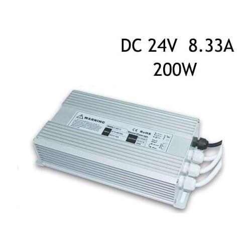 5Pcs 24V 8.33A 200W Waterproof IP67 Switching Power Supply High-effective Driver For LED Strip AC220-240V To DC Transformer DHL