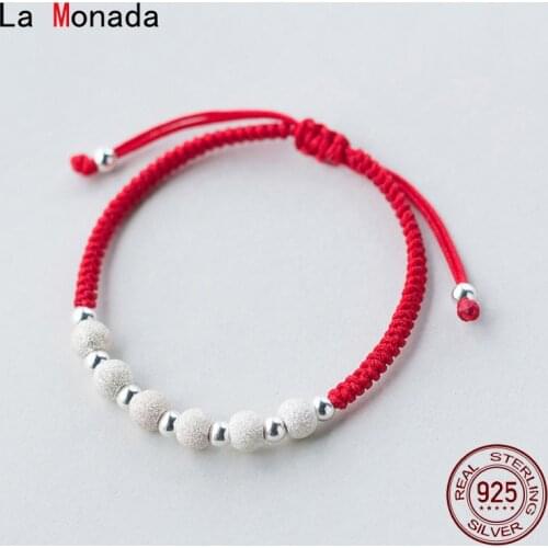 La Monada 17-25cm Frosted Bead Red Thread For Hand 925 Sterling Silver Bracelet Rope Red Thread Bracelets For Women Silver 925