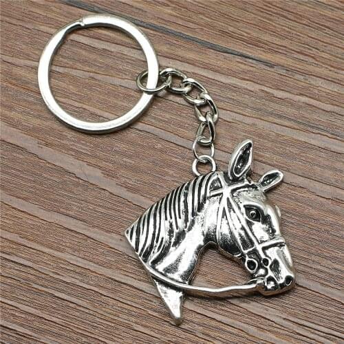 1 Piece Keyring Horse Head Keychain 37x36mm Silver Plated New Fashion Handmade Metal KeyChain Souvenir Gifts For Women B13285