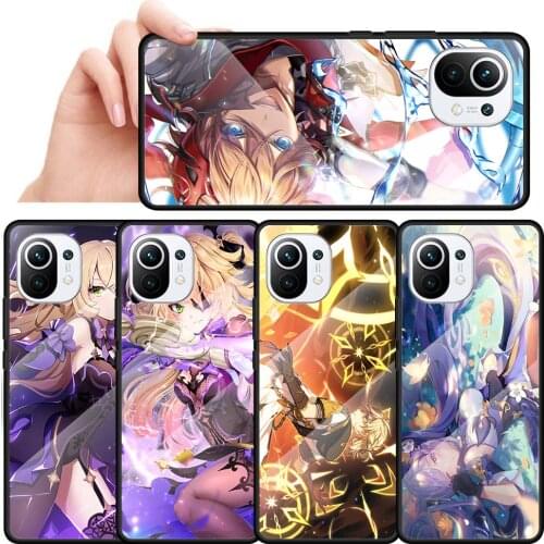 Tempered Glass Case Coque For Xiaomi Mi Poco X3 NFC 11 9T 10T Pro Note 10 Lite Back Cover Shell Capa Genshin Impact
