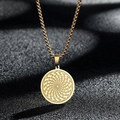 CHENGXUN Illusion of Amulet Necklace Pendant for Women Men Stainless Steel Geometric Hypnosis Charm Talisman Disc Jewelry Gift