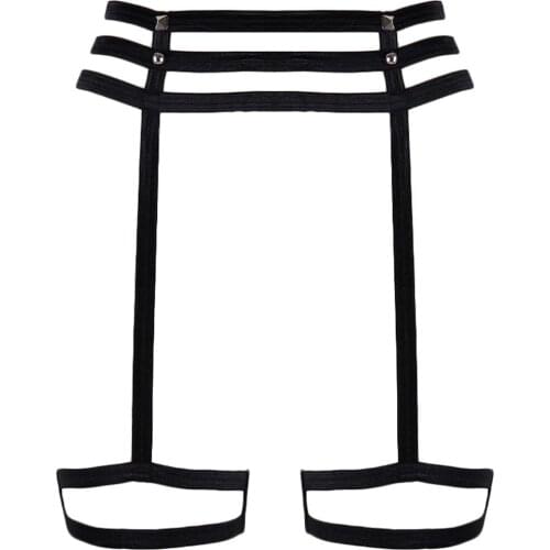 Stockings Garter Belt Leg Harness Black Rivet Punk Garter Goth Bondage Body Cage Harness Edgy Sexy Lingerie Dance Body Harness