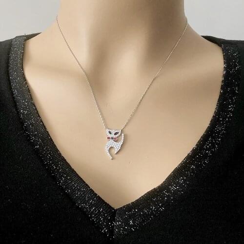 Colored Cat 925 Sterling Silver Necklace Women Girls Gift Jewelry Accessories Fashion Handmade Elegant Chain