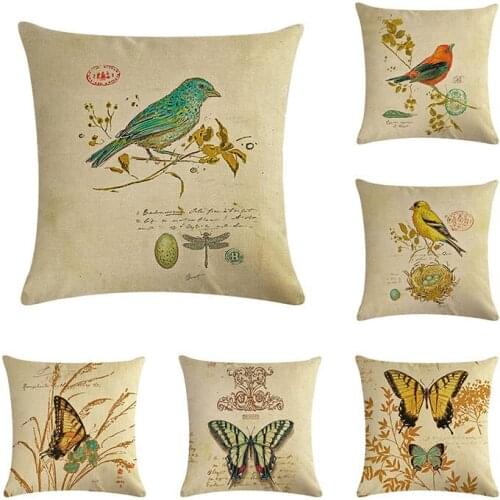 Birds Style Decorative Pillowcase Nautical Butterfly Linen Pillow Flower Cushion Cover Car Sofa Hotel Home Decor 45x45cm ZY150