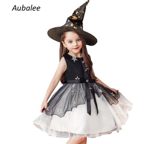 Girls Kids Halloween Wizard Costume Sleeveless Princess Dress Gowns Witch Cosplay Party Birthday Tutu Dress Nice GIFT