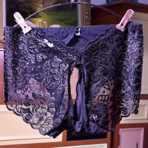 Women Sexy Lace Thong G-string Panties Lingerie Underwear Crotchles T-back Low-waist Panties Embroidery Thong Transparent Pantie
