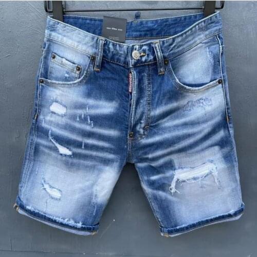 Jeans Italian Mens Straight Denim Shorts Blue Paint Slim Jeans Shorts D9128