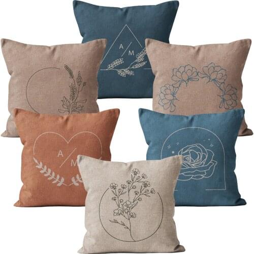 Art Cushion Cover Navy Linen Flower Throw Pillow Case Car Decor Home Decoration 45x45 40*40 Abstract Decorative Pillowcase