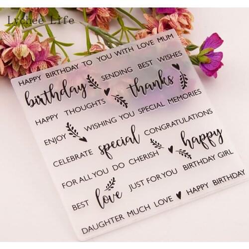 Lychee Life Square Happy Birthday Stencils Embossing Folders 15x15cm For DIY Scrapbooking Paper Card Making Photo Album Decor