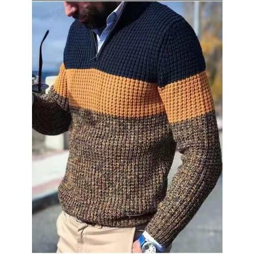 Spring and Autumn mens Long Sleeve Leisure Style Acrylic 2021 New Color Blocking Slim Fit V-neck Pullover Top